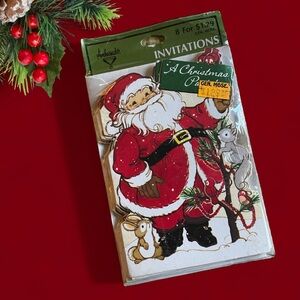 Pack of 8 Vintage A Christmas Party Santa Claus St Nick Kris Kringle Invitations